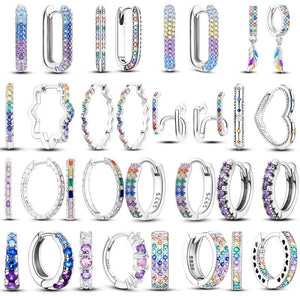 Multicolor Zircon Hoop Earrings Rainbow Silver Jewelry Gift for Women