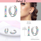 Multicolor Zircon Hoop Earrings Rainbow Silver Jewelry Gift for Women