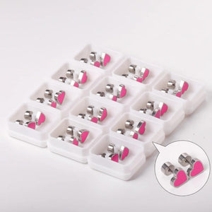 12 Pairs Pink Heart Stud Earrings 316L Stainless Steel Gold/Silver Jewelry