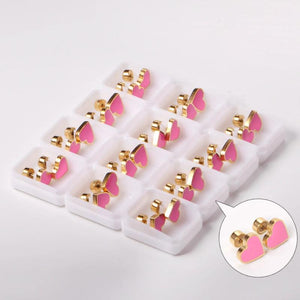 12 Pairs Pink Heart Stud Earrings 316L Stainless Steel Gold/Silver Jewelry