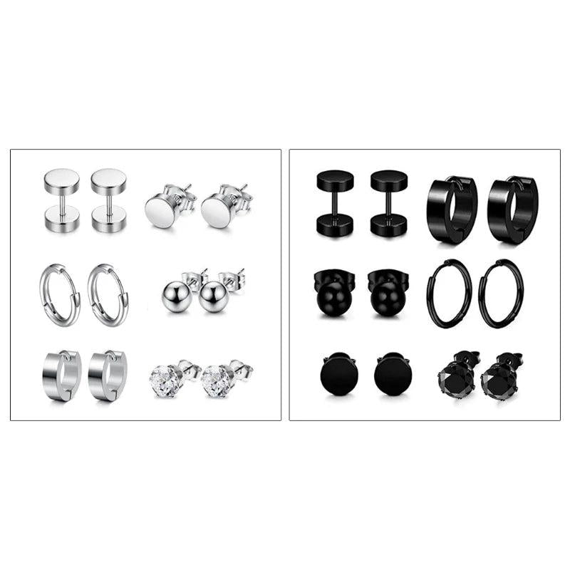 6 Pairs Stainless Steel Ear Studs Unisex Women Men Decor