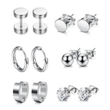 6 Pairs Stainless Steel Ear Studs Unisex Women Men Decor