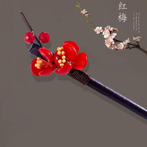 Plum Blossom Wood Hair Stick Vintage Crystal Flower Hair Pins Accessories