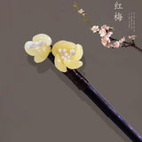Plum Blossom Wood Hair Stick Vintage Crystal Flower Hair Pins Accessories