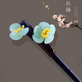 Plum Blossom Wood Hair Stick Vintage Crystal Flower Hair Pins Accessories