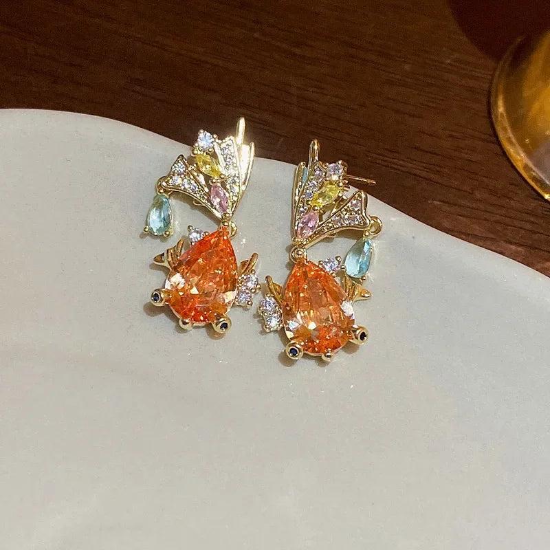 Colorful Zircon Small Fish Earrings