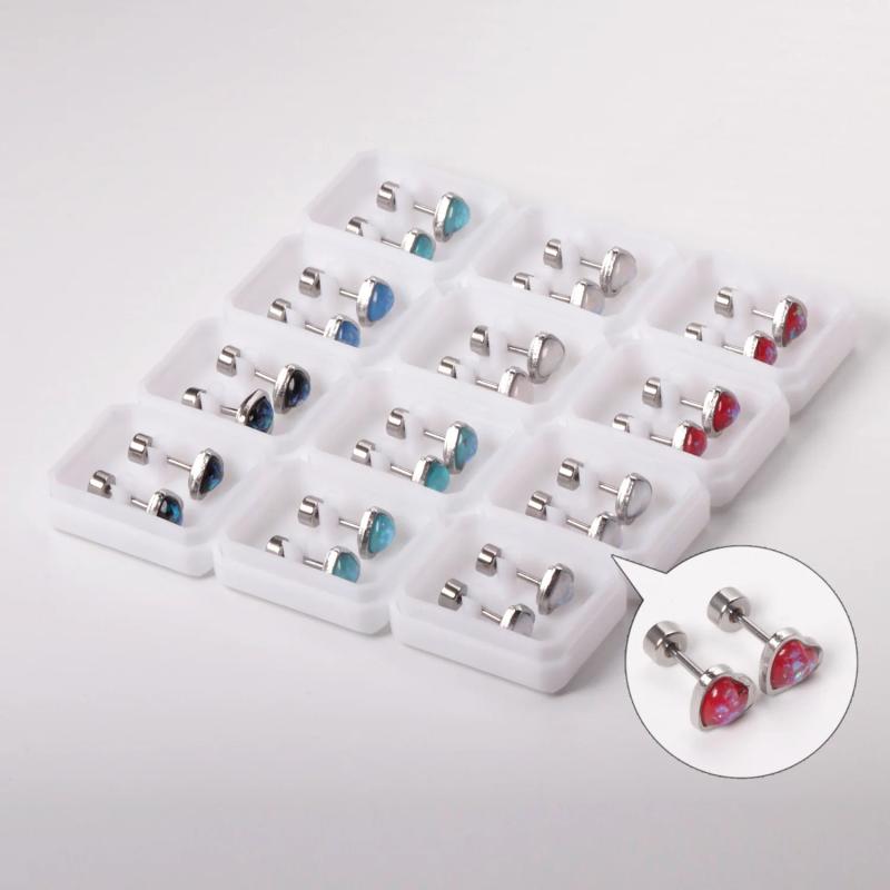 12 Pairs Stainless Steel Stud Earrings for Women Valentine Pink Heart