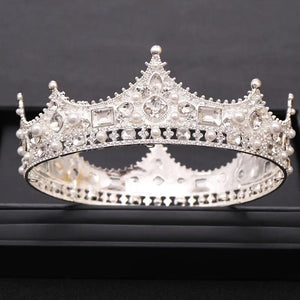 Vintage Wedding Crown Tiara Crystal Pearl Round Tiaras Baroque Bridal Crown