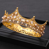 Vintage Wedding Crown Tiara Crystal Pearl Round Tiaras Baroque Bridal Crown