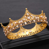 Vintage Wedding Crown Tiara Crystal Pearl Round Tiaras Baroque Bridal Crown