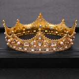 Vintage Wedding Crown Tiara Crystal Pearl Round Tiaras Baroque Bridal Crown