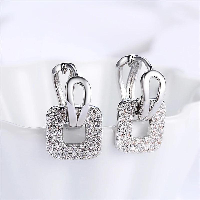 925 Silver/18K Square Zircon Earrings Wedding Party Gift