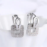 925 Silver/18K Square Zircon Earrings Wedding Party Gift