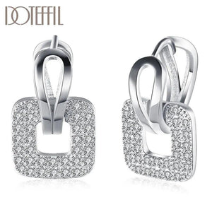 925 Silver/18K Square Zircon Earrings Wedding Party Gift
