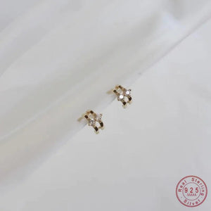 925 Silver Plated 14K Double Arc Zircon Earrings for Women Girl