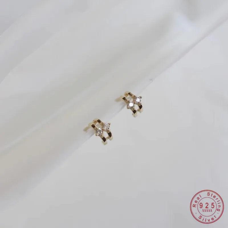 925 Silver Plated 14K Double Arc Zircon Earrings for Women Girl