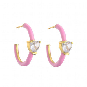 Colorful Enamel Heart Candy Hoop Earrings for Women