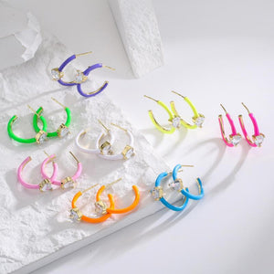 Colorful Enamel Heart Candy Hoop Earrings for Women