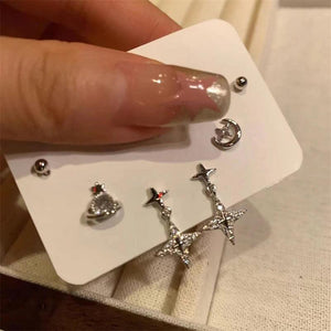 6Pcs/Set Irregular Cross Star Planet Stud Earrings for Women Girls Punk Y2k