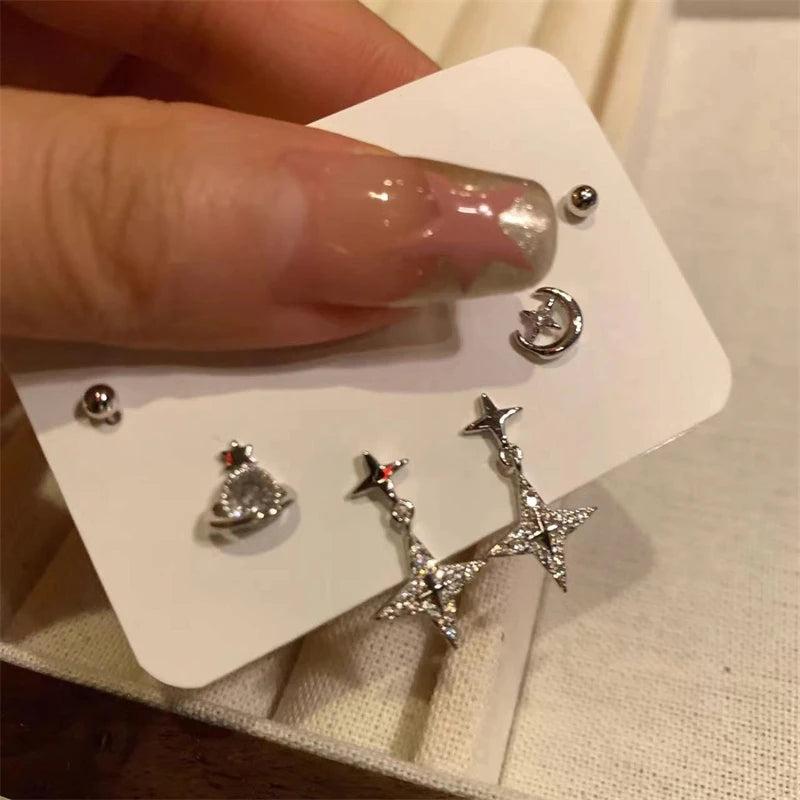 6Pcs/Set Irregular Cross Star Planet Stud Earrings for Women Girls Punk Y2k