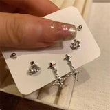 6Pcs/Set Irregular Cross Star Planet Stud Earrings for Women Girls Punk Y2k
