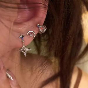 6Pcs/Set Irregular Cross Star Planet Stud Earrings for Women Girls Punk Y2k
