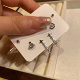 6Pcs/Set Irregular Cross Star Planet Stud Earrings for Women Girls Punk Y2k