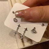 6Pcs/Set Irregular Cross Star Planet Stud Earrings for Women Girls Punk Y2k