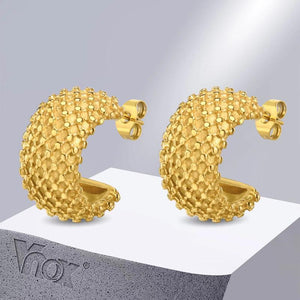 Geometric Stainless Steel Hoop Earrings, Anti-Allergy C Shape Ear Jewelry