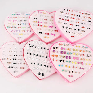 Heart Box Geometric Plastic Stud Earrings Set For Women