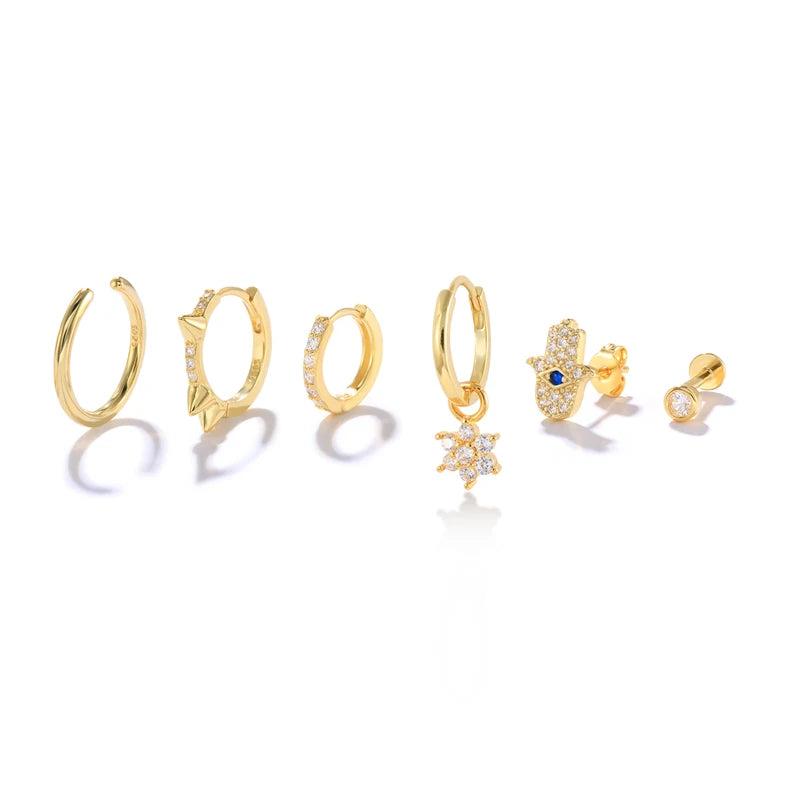 6pcs 18k Plated Stud Earring Zircon Pierced Earrings Set