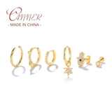 6pcs 18k Plated Stud Earring Zircon Pierced Earrings Set