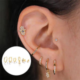 6pcs 18k Plated Stud Earring Zircon Pierced Earrings Set