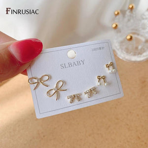 Delicate Stud Earrings Set Zircon Inlaid Real Plated Piercing Earrings