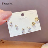 Delicate Stud Earrings Set Zircon Inlaid Real Plated Piercing Earrings