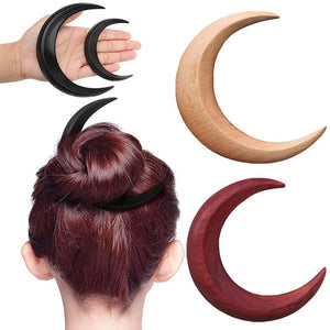 Wooden Moon Hair Sticks Hand Carved Crescent Hair Forks Women Hairpin Comb Clip