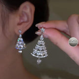 Christmas Tree Zircon Earrings Sparkling Long Earrings