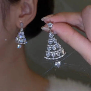Christmas Tree Zircon Earrings Sparkling Long Earrings