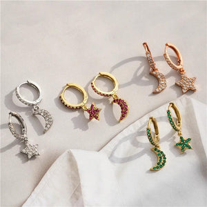 HECHENG, Star Moon Earrings, Small Hoop Earring For Women Girls