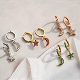 HECHENG, Star Moon Earrings, Small Hoop Earring For Women Girls