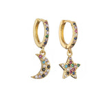 HECHENG, Star Moon Earrings, Small Hoop Earring For Women Girls