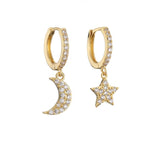 HECHENG, Star Moon Earrings, Small Hoop Earring For Women Girls