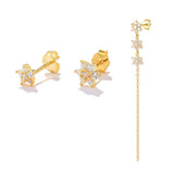 925 Silver Turquoise Zirconia Flower Star Stud Earrings Set