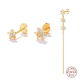 925 Silver Turquoise Zirconia Flower Star Stud Earrings Set