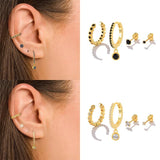 925 Silver Turquoise Zirconia Flower Star Stud Earrings Set