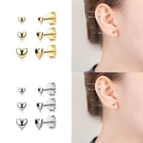 3pcs/set 925 Sterling Silver CZ Ear Stud Earrings Women Jewelry