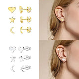 3pcs/set 925 Sterling Silver CZ Ear Stud Earrings Women Jewelry