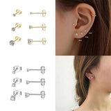 3pcs/set 925 Sterling Silver CZ Ear Stud Earrings Women Jewelry