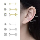3pcs/set 925 Sterling Silver CZ Ear Stud Earrings Women Jewelry
