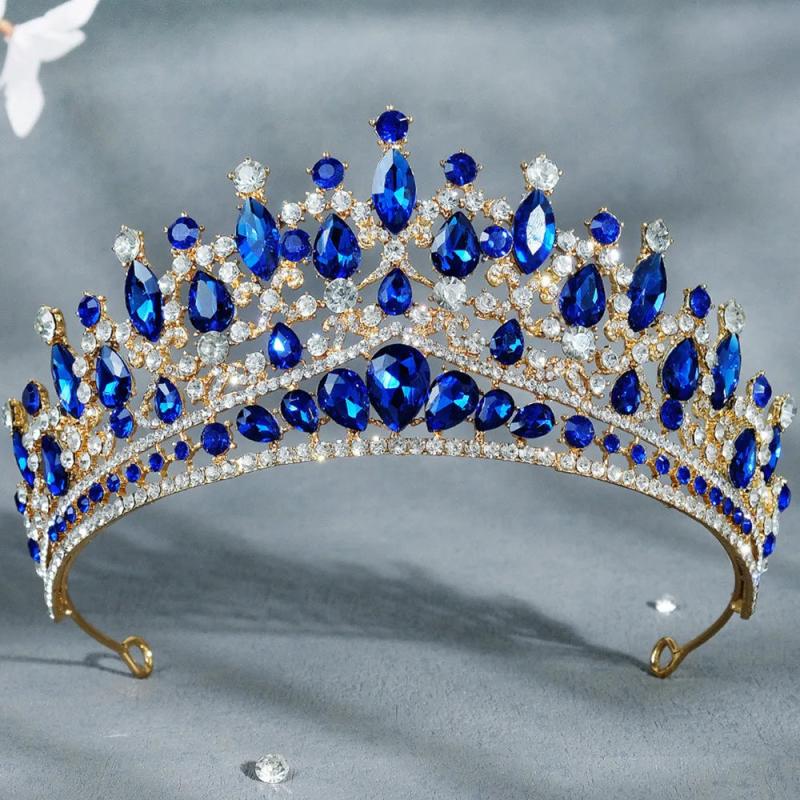 Green Crystal Tiara Crown Wedding Hair Jewelry Bridal Bride